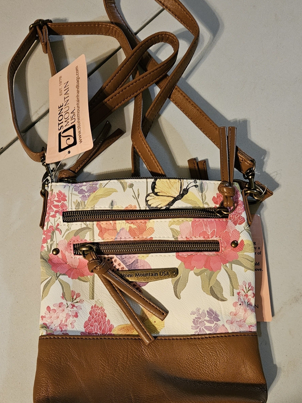 Stone Mountain Accessories Floral Crossbody Bag in Pink and Brown